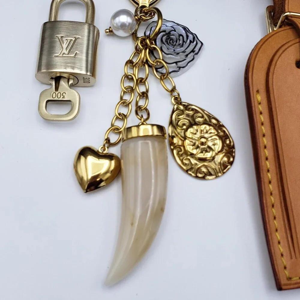 Authentic Louis Vuitton Luggage Nametag and Gold Padlock with Unbranded Keycharm